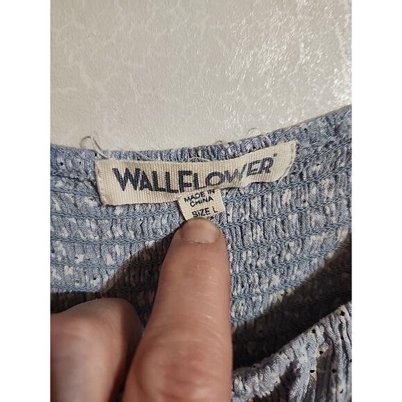 Wallflower Spaghetti Ruffle Strap Flowy Shirt / Mini Dress sz Large Blue Floral - Picture 4 of 8